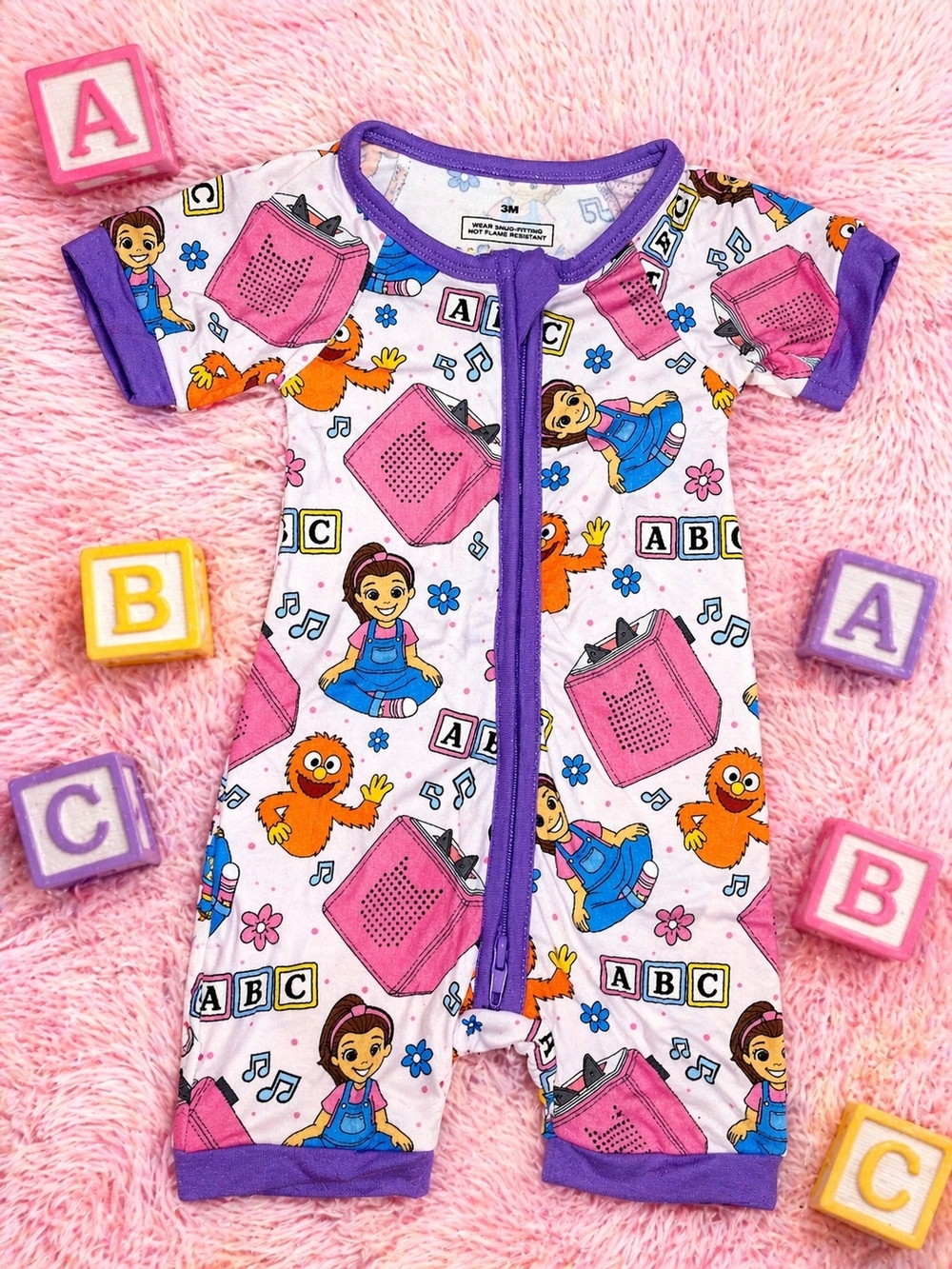 NWOT Girls Pink & Purple ABC Character Bamboo Shorty
